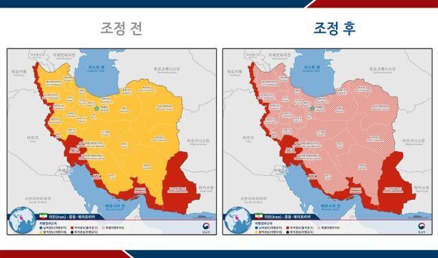 이란의 지역별 여행경보 단계. 자료 외교부 제공