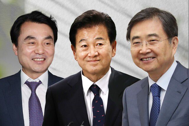 안규백 국방부 장관 후보자(왼쪽부터), 정동영 통일부 장관 후보자, 조현 외교부 장관 후보자. 연합뉴스