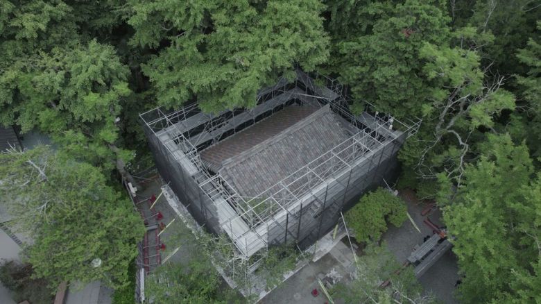 가마쿠라 고토쿠인 경내의 관월당을 해체하는 공사 광경. 국가유산청 제공