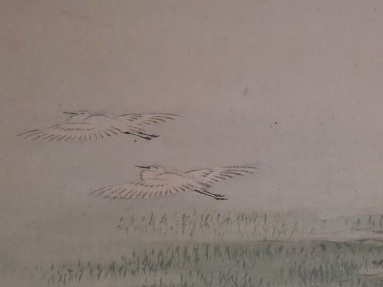 국가보물로 지정된 단원 김홍도의 명작 ‘병진년화첩’ 가운데 논 위에 날아가는 백로를 그린 ‘백로횡답’의 일부분. 노형석 기자