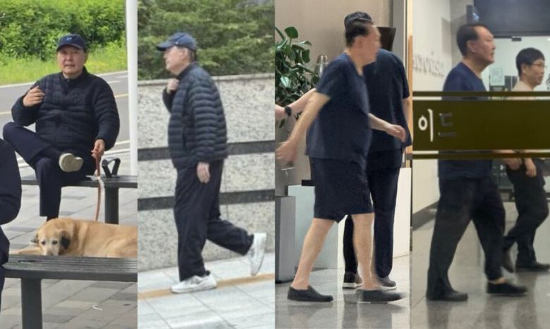 3월8일 석방된 뒤 곳곳에서 포착된 윤석열 전 대통령. 온라인 커뮤니티 갈무리, 엑스 갈무리, 한국일보 제공, 엑스 갈무리