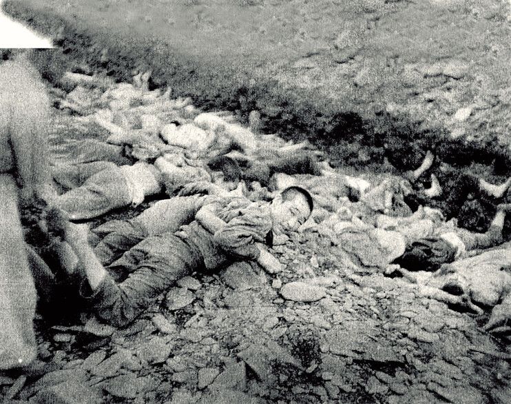 1950년 7월 대전 산내면 골령골 학살현장에서 군경에 살해당하기 직전 한 민간인이 살려달라는 눈빛을 보내고 있다. 미 국립문서기록관리청