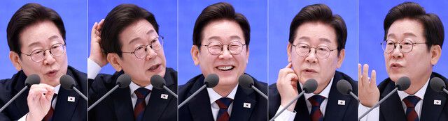 이재명 대통령이 3일 청와대 영빈관에서 ‘대통령의 30일, 언론이 묻고 국민에게 답하다’ 기자회견을 하며 취재진의 질문에 답하고 있다. 연합뉴스