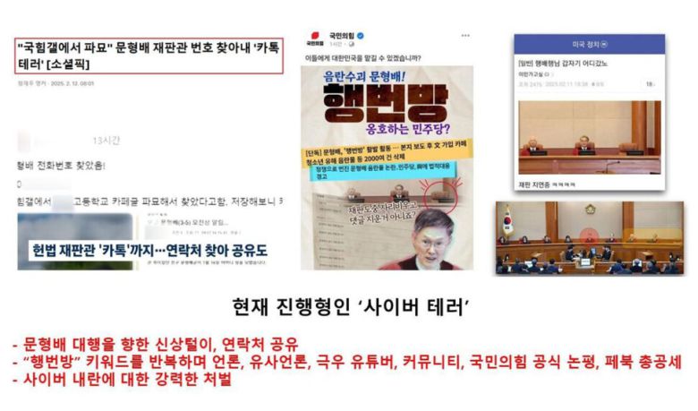 혐오의 놀이화 사례인 이른바 ‘행번방’ 사태. 문형배 당시 헌법재판소 소장 대행을 공격 대상으로 삼은 ‘밈 전쟁’의 단면이다.