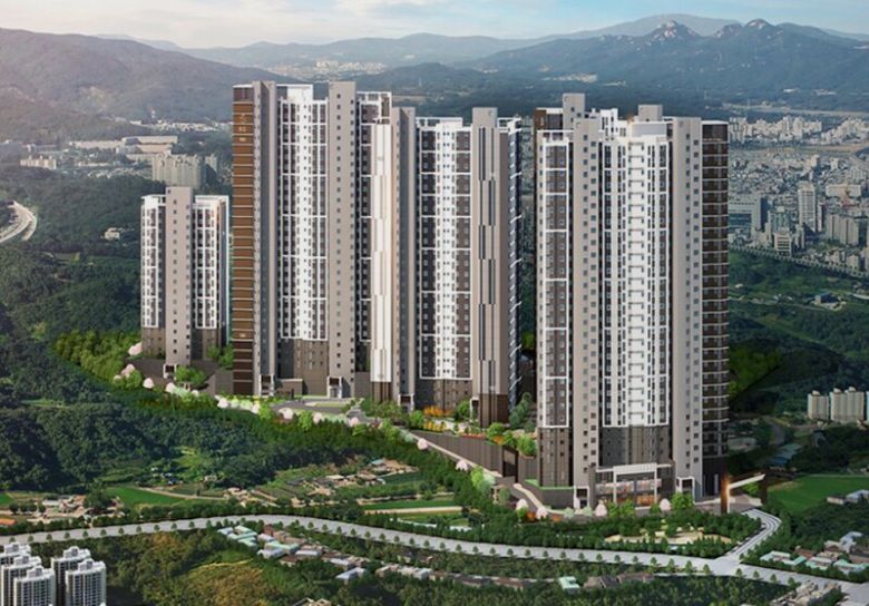 중흥토건이 시공을 맡은 경기도의 한 아파트단지 조감도. 누리집 갈무리