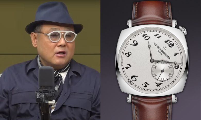 14일 시비에스(CBS) 라디오에 출연한 서성빈씨(왼쪽)와 김건희 여사에게 건넨 것으로 알려진 시계 모델. 시비에스 김현정의 뉴스쇼 유튜브, 바쉐론 콘스탄틴 누리집 갈무리