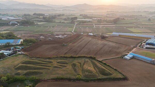 저자가 드론으로 찍은 함평 만가촌 고분. 정은영 과장 제공