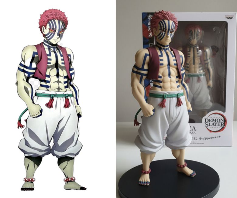 참고 이미지(좌)와 생성 이미지. 나노바나나에 ‘귀멸의 칼날’에 나오는 인기 캐릭터인 ‘아카자’의 이미지를 바탕으로 실물 피규어 사진을 생성해 달라고 지시했다. 참고 이미지의 디테일이 생성한 이미지에도 잘 반영된 모습을 확인할 수 있다.