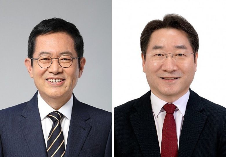 2022년 6월1일 지방선거에서 인천시장으로 겨룬 박남춘 민주당 후보와 유정복 국민의힘 후보. 선거관리위원회 제공