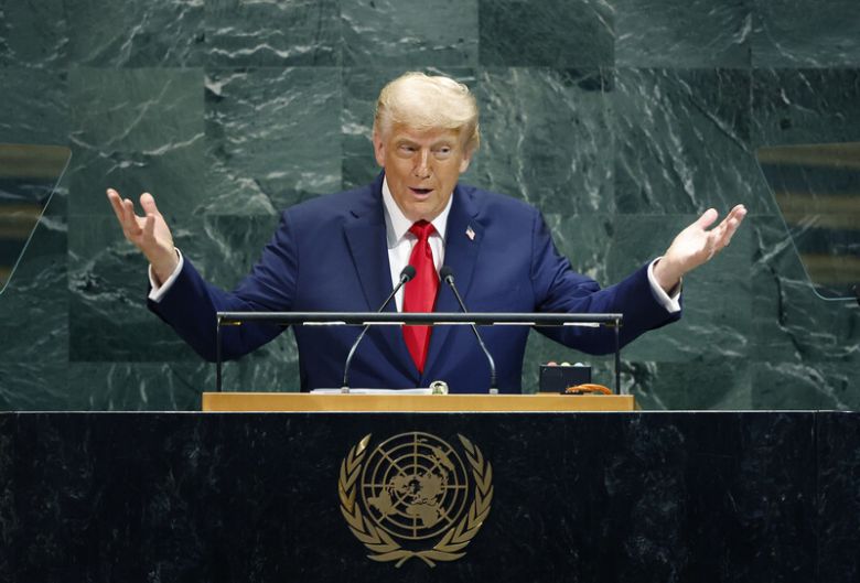 도널드 트럼프 미국 대통령이 지난 9월23일 미국 뉴욕에서 열린 제80차 유엔 총회에서 기조 연설을 하고 있다. UPI 연합뉴스