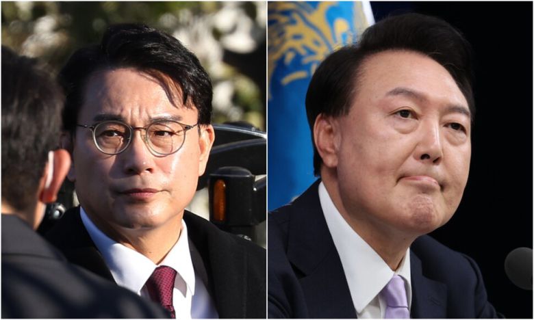 윤상현(왼쪽) 의원과 윤석열 전 대통령. 김태형 기자