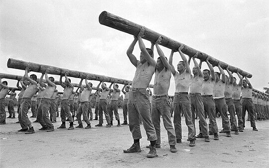 1980년 8월 ‘불량배 소탕’을 명분으로 시작된 삼청교육대 모습. 5개월간 6만755명이 끌려가 이 중 3만9742명이 순화교육을 받았으며, 1만16명은 근로봉사(강제노동), 7578명은 별도의 보호감호 처분을 받았다. 한겨레 자료