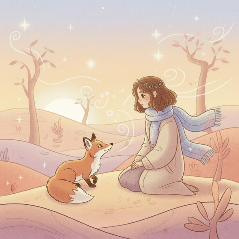 인공지능 퍼플렉시티에 한겨레가 “소설 ‘어린 왕자’를 반영하여 여성과 여우의 만남을 그려달라”는 지시어를 입력해 생성한 이미지.