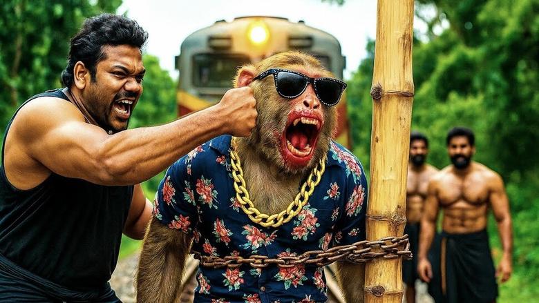 카프윙 조사에서 전 세계에서 가장 많이 시청된 인공지능 슬롭 채널인 인도의 ‘반다르 아프나 도스트’(우리 친구 원숭이)에 올라온 영상의 이미지. 이 채널은 의인화된 원숭이와 헐크를 닮은 인도인 남성이 악마와 싸우는 등의 내용의 영상을 송출하고 있다. 유튜브 갈무리