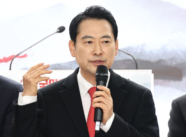 장동혁 국민의힘 대표가 1일 서울 여의도 국민의힘 중앙당사에서 열린 신년인사회에 참석해 발언하고 있다. 윤운식 선임기자 yws@hani.co.kr