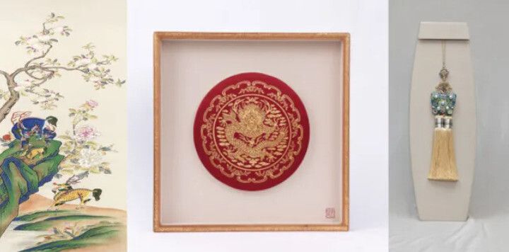 이재명 대통령이 시진핑 중국 국가주석과 펑리위안 여사를 위해 준비한 선물. 왼쪽부터 기린도, 금박 용문 액자, 탐화 노리개. 청와대 제공