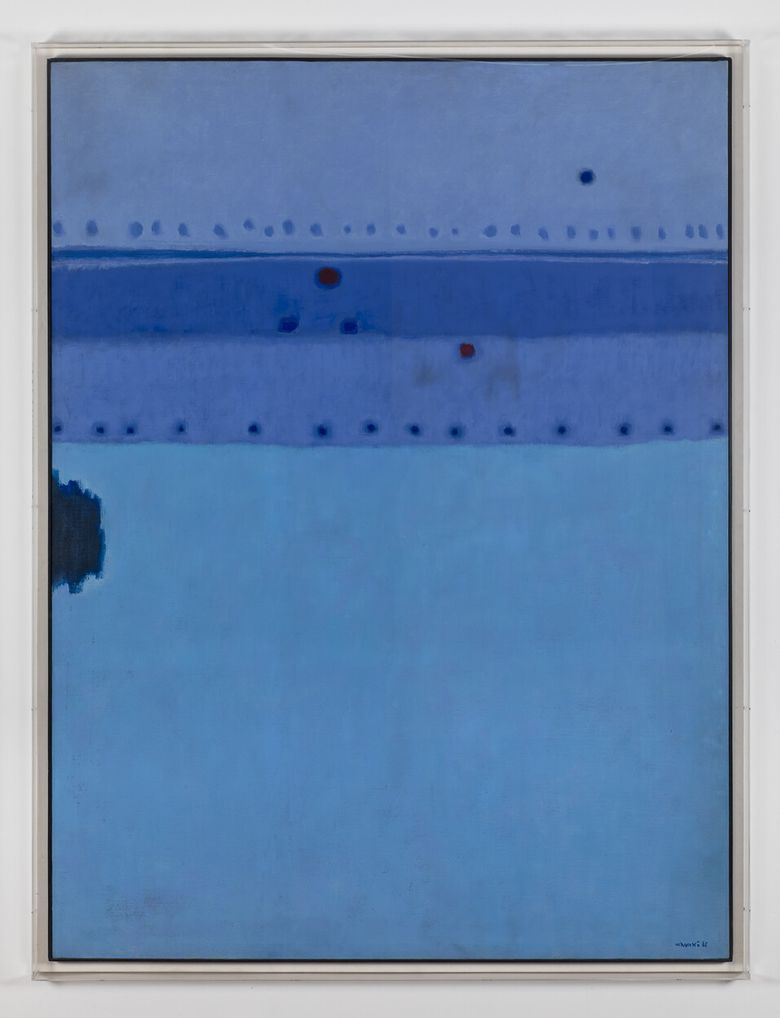 김환기가 1965년 상파울루 비엔날레에 출품했던 14점의 유화 작품 가운데 일부인 ‘에코-9’. 가나문화재단 제공