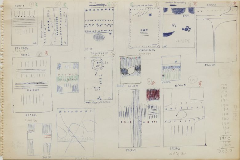 1965년 상파울루 비엔날레 특별전시 출품작 14점의 도상을 집약한 김환기의 드로잉 작품. 노형석 기자