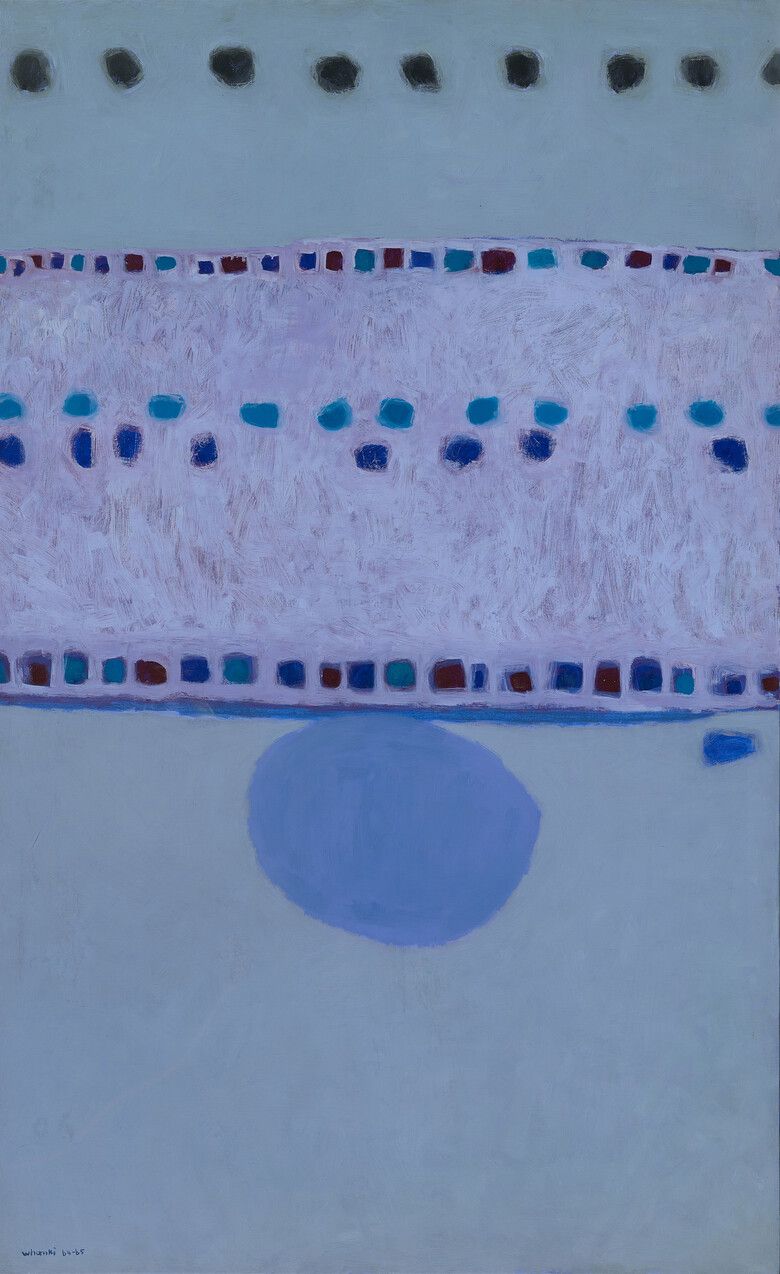 2016년 국립현대미술관이 미술관 역대 구입가 중 가장 높은 값인 13억원에 매입해 화제를 모았던 1965년 김환기의 상파울루 비엔날레 출품작 ‘새벽 #3’(1964~1965). 2023년 호암미술관 회고전에도 나왔으나 상파울루 출품 내력은 일체 언급되지 않았다. 국립현대미술관 제공