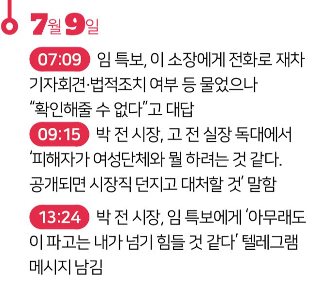 박 전 시장 피소 사실 관련 7월 9일 임순영 서울시 젠더특보의 대응 경위. 김대훈 기자