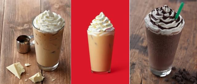 휘핑크림이 들어간 커피 음료들. 스타벅스 홈페이지 캡처