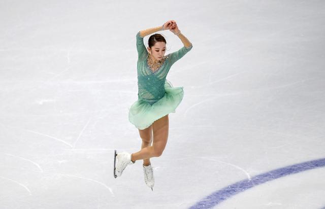 김예림이 24일(현지시간) 스웨덴 스톡홀름 에릭슨 글로브에서 열린 2021 세계선수권 쇼트프로그램에서 연기를 펼치고 있다. 스톡홀름=EPA 연합뉴스