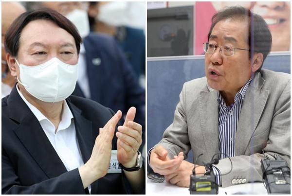 윤석열 전 검찰총장(왼쪽 사진)과 홍준표 국민의힘 의원. 뉴시스 연합뉴스