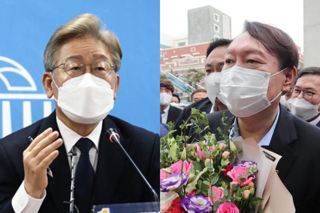 더불어민주당 대선주자인 이재명(왼쪽 사진) 경기지사, 국민의힘 대선주자인 윤석열 전 검찰총장. 뉴스1