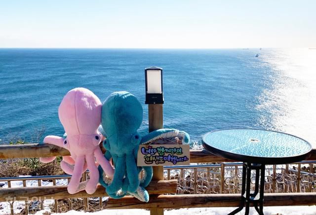 수산물을 말리던 논골마을 언덕 위의 집들은 요즘 하나둘 카페나 게스트하우스로 변신하고 있다. 어느 집에서나 바다 전망이 시원하다.