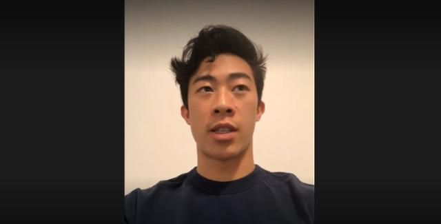 베이징 동계올림픽 금메달리스트 네이선 첸이 17일 한국일보 등과 화상 인터뷰를 진행하고 있다.