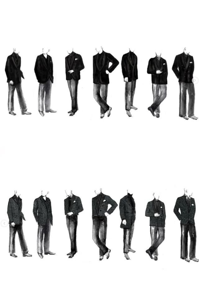 그룹 방탄소년단이 '제64회 그래미 어워드'에서 착용한 맞춤 슈트 스케치 컷을 공개한 테일러블. 테일러블 공식 SNS