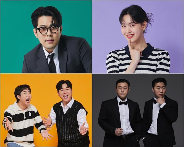 메타코미디 소속 코미디언들. 왼쪽 위부터 시계방향으로 김해준, 엄지윤, 면상들(이선민, 조훈), 스낵타운(이재율, 강현석). 메타코미디 제공