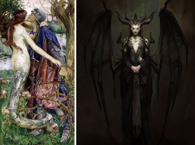 왼쪽부터 이소벨 릴리안 그로아그의 마법의 키스. 1890년작. 게임 디아블로 4의 주요 등장 인물인 릴리트. 블리자드 엔터테인먼트