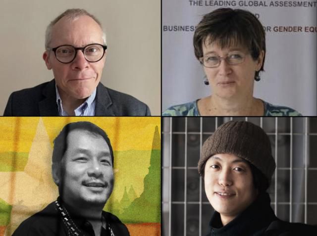 지난 17일 미얀마 쿠데타 군부가 발표한 사면 명단에 포함된 외국인의 모습. 왼쪽 상단부터 시계방향으로 미얀마 문민정부 경제고문이었던 호주인 경제학자 숀 터넬, 비키 보먼 전 주미얀마 영국 대사, 일본인 다큐멘터리 작가 구보타 토루, 미국 국적 식물학자 쿄우 테이 우. 미얀마 나우 캡처