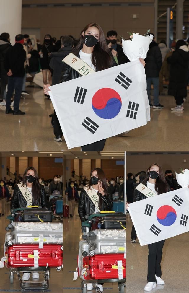 2021 미스코리아 '선(善)' 최미나수가 금의환향했다. '미스 어스(Miss Earth) 2022'에서 우승을 차지한 그는 밝은 표정으로 한국 땅을 밟았다. 글로벌이앤비 제공