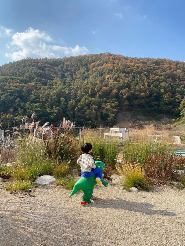 아들 박지우군이 마당에서 뛰어놀고 있는 모습. 비워놓아 사철 다양하게 활용할 수 있는 마당에서 가족은 심심할 틈이 없다. 박성일 건축가 제공