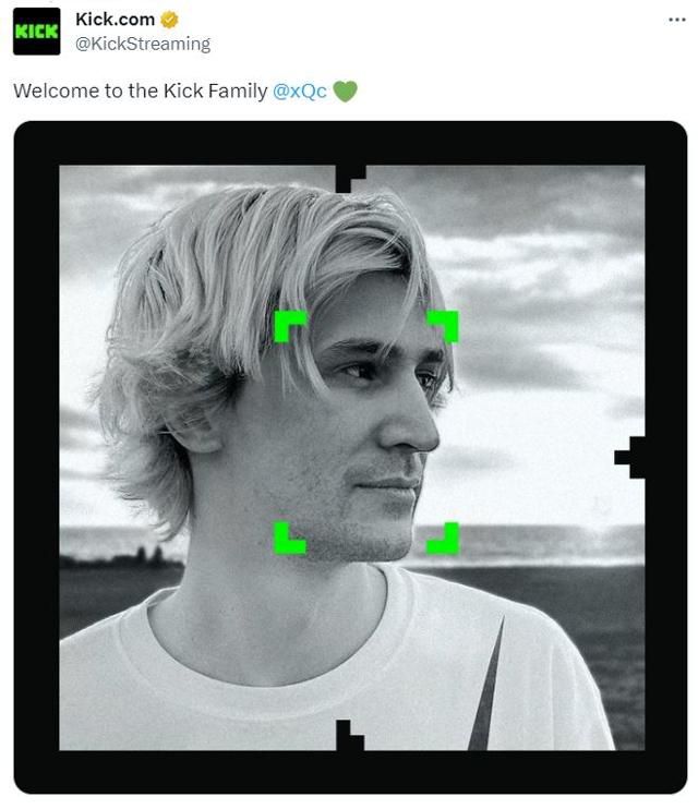 트위치 스트리머 'xQc'의 이적 소식을 전하는 신생 방송 플랫폼 '킥'의 트위터.