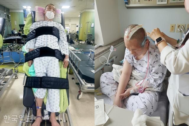 지난해 4월 인천 영종소방서 용유119안전센터에서 쓰러진 김길영 소방관이 병원에서 치료를 받고 있다. 가족 제공