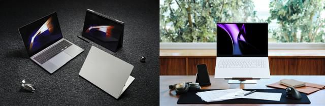 인텔의 최신 AI CPU를 탑재한 삼성전자의 갤럭시 북4 시리즈(왼쪽 사진)와 2024년형 LG 그램. 각 사 제공