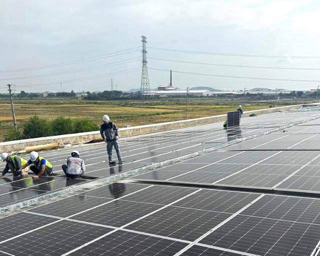 지난해 9월 베트남 하남성의 한 대지에서 태양광발전 설비 업체 직원들이 패널을 설치하고 있다. 풍 팀장 제공