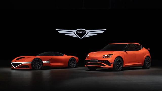 25일(현지시간) 중국국제전람중심 순의관에서 열린 '2024 오토 차이나'에서 공개된 제네시스 X 그란 베를리네타 콘셉트(왼쪽), GV60 마그마 콘셉트. 현대차·기아 제공