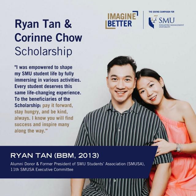 싱가포르 라이언 탄(왼쪽)과 코린 차우 부부 모습. 싱가포르 경영대가 홍보물을 통해 부부의 이름을 딴 장학금 수여를 알리고 있다. 싱가포르 경영대 페이스북