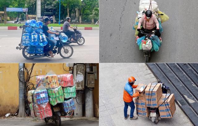 베트남 하노이에서 시민들이 오토바이에 짐을 잔뜩 싣고 달리고 있다. 오토바이는 가족의 생계를 책임지는 효자로 여겨진다. 하노이=허경주 특파원