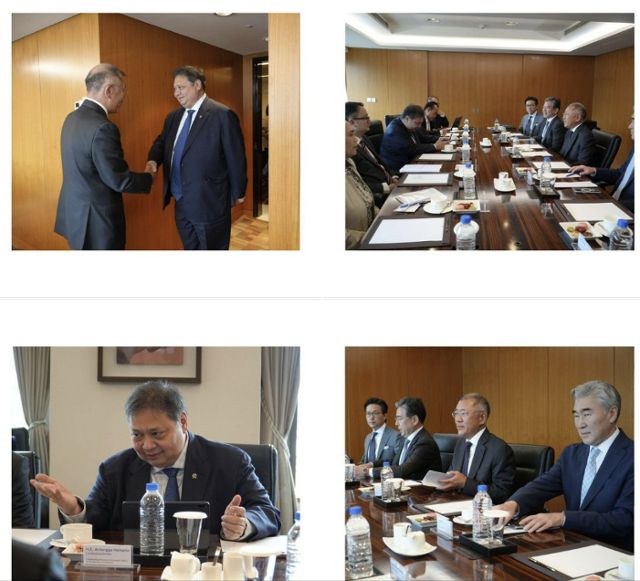 정의선 현대차그룹 회장이 지난 5월 20일 방한 중인 아이르랑가 하르타르토 경제조정부 장관과 만나 전기차와 수소 사업 등에 관해 이야기를 나누고 있다. 아이르랑가 하르타르토 경제조정부 장관 페이스북 캡처