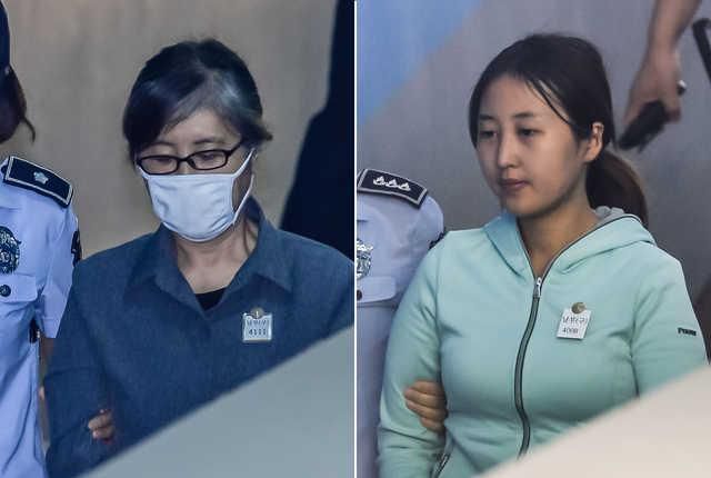 박근혜 정부 '비선실세'로 지목된 최서원(개명 전 최순실)씨와 그의 딸 정유라씨가 각각 2017년 6월 2일 서울 서초구 서울중앙지법으로 이동하고 있다. 류효진 기자