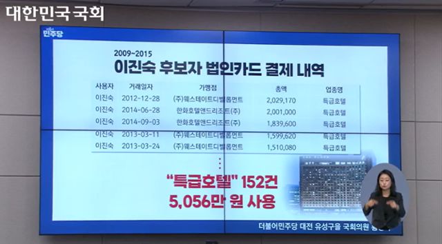 황정아 더불어민주당 의원이 24일 이진숙 방통위원장 후보자 인사청문회에서 법카 유용 의혹을 제기했다. 국회의사중계시스템 캡처