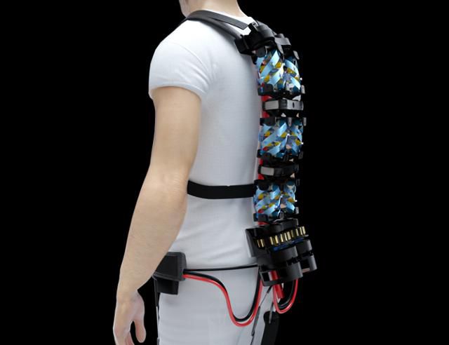 서울대 연구진이 개발한 웨어러블 외골격 로봇 슈트 'BBEX'를 착용한 모습을 표현한 그래픽. 사이언스 로보틱스 제공