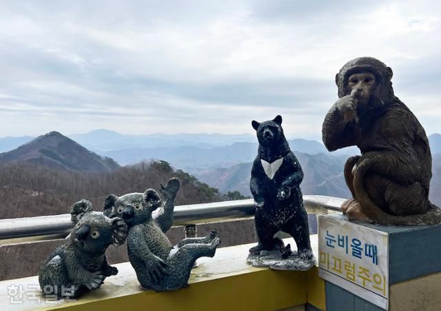 대둔산 케이블카 상부정류장 휴게소의 동물 조형물. 원숭이는 뜬금이 없다.