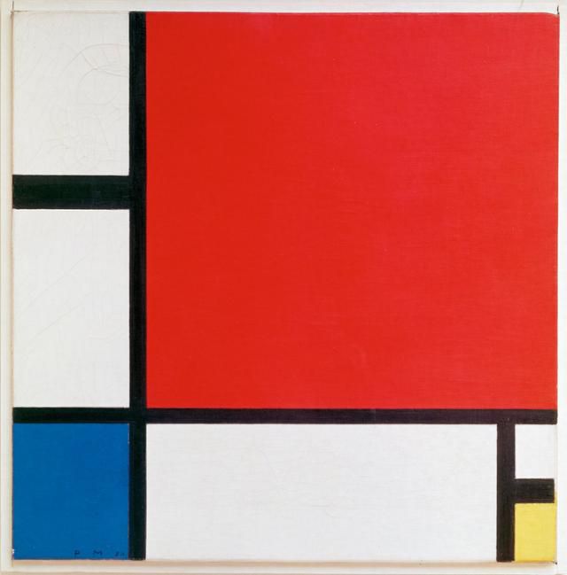 몬드리안의 '구성(Composition with Large Red Plane, Yellow, Black, Grey and Blue)'. 위키피디아