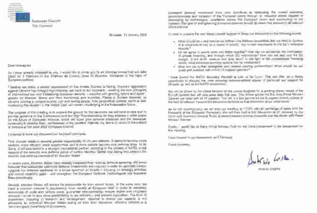 안토니오 코스타 유럽이사회 의장은 지난달 13일 유럽연합(EU) 정상을 비공식 만찬에 초청하는 서한에서 영국은 EU의 주요 파트너이며, 국방 분야에서 특히 그렇다고 강조했다. 유럽이사회 제공